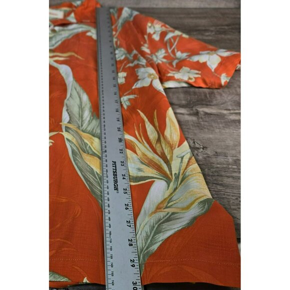 Tommy Bahama Mens XL Orange Tropical Hawaiian Shirt Silk Floral Short Sleeve - Picture 7 of 9